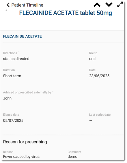 View medication details in the Patient's timeline