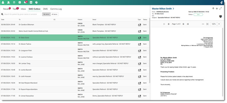 Example filter & search in Outbox